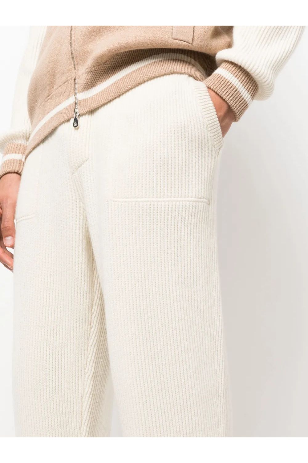 Men's Cream Wool Ribbed Trousers