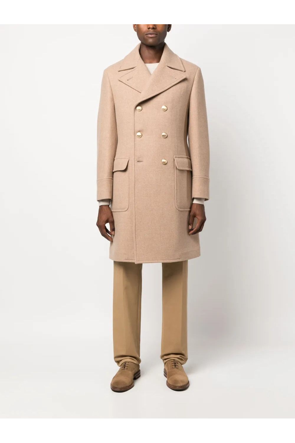 Men's Light Camel Wool Double Breasted Jacket