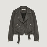 Brown Faux Suede Biker Jacket