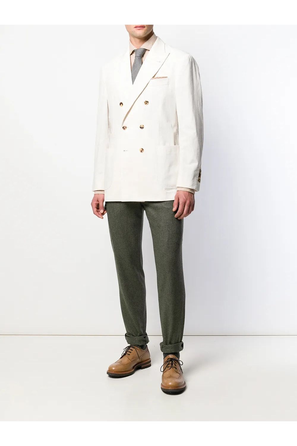 Brunello Cucinelli Men's White Double Breasted Blazer