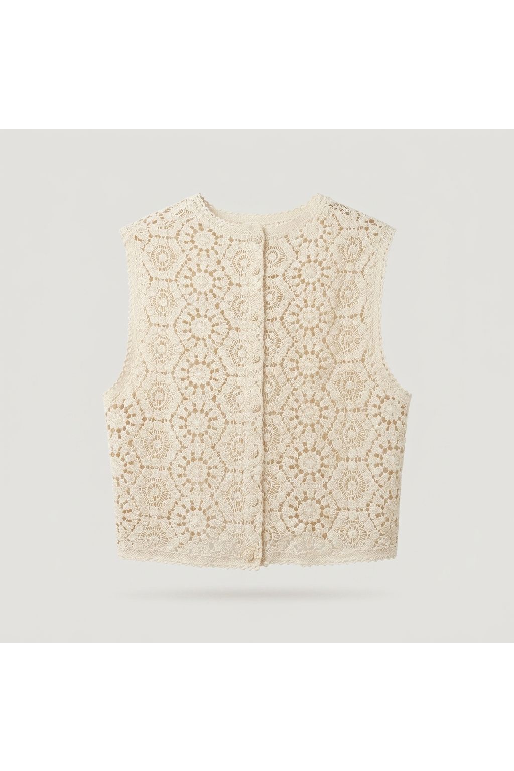Crochet Button-Up Vest | Beige