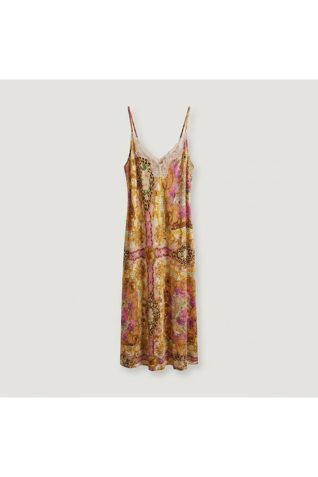 Mixed Print Lace-Trim Slip Dress | Multi