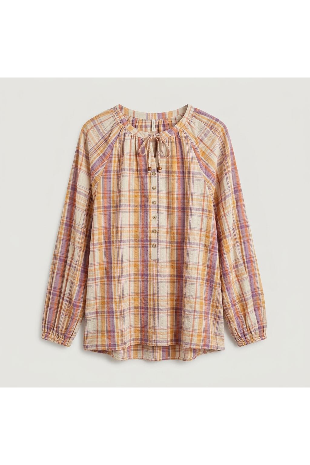 Plaid Tie Neck Blouse | Multi