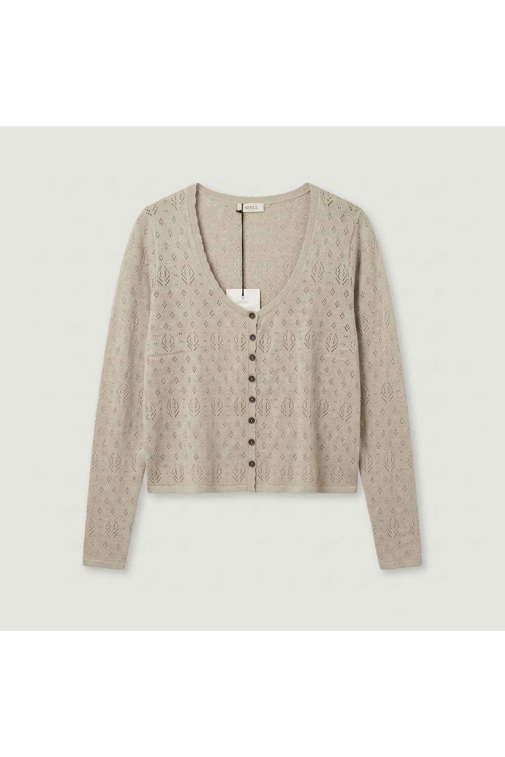 Pointelle Knit Cardigan | Beige