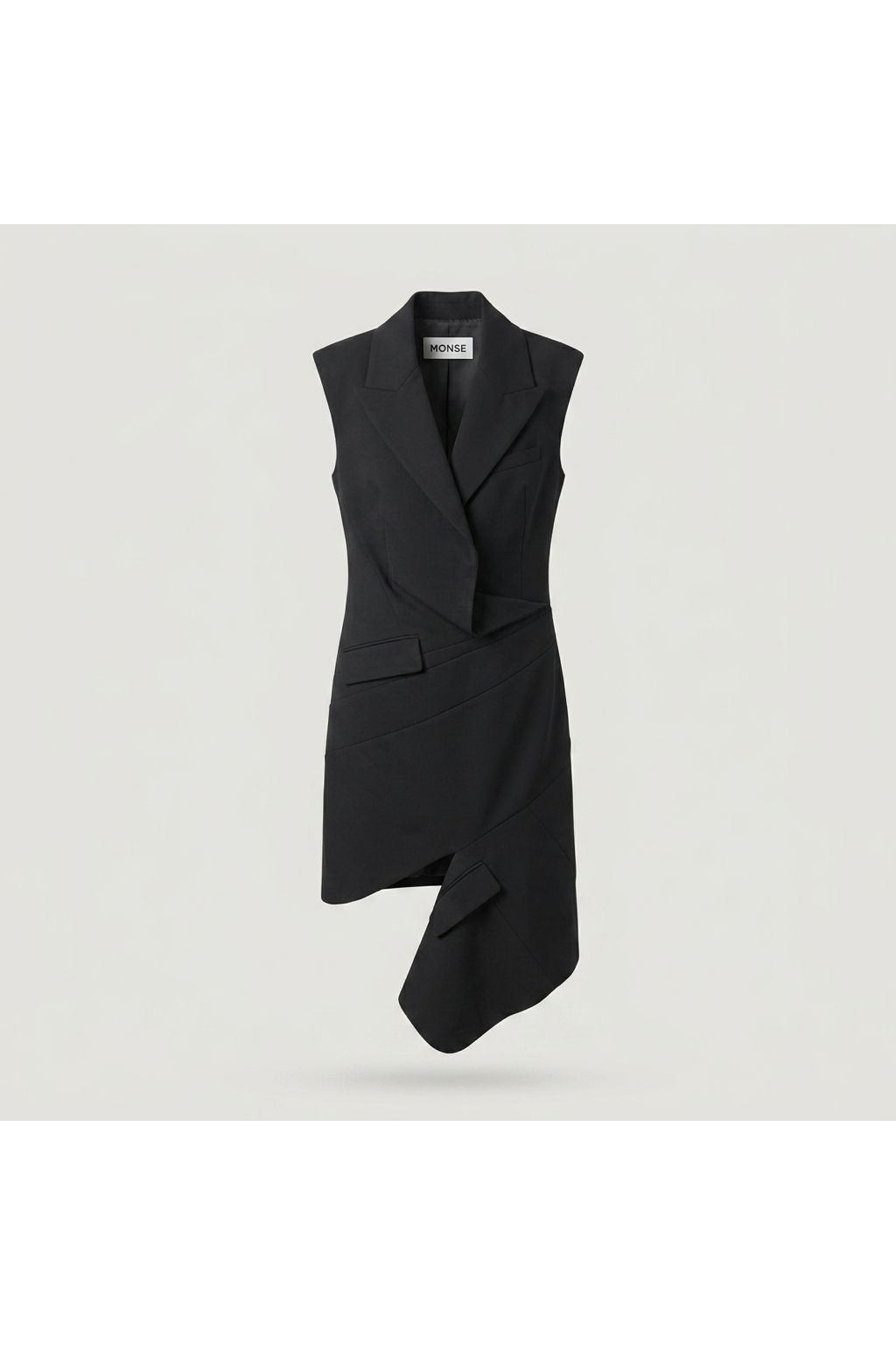 Black Asymmetrical Sleeveless Blazer Dress