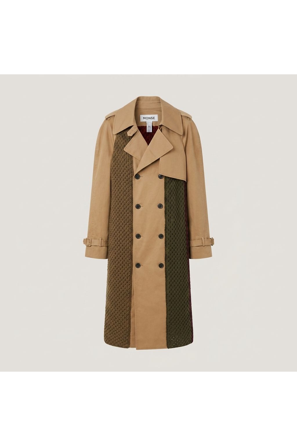 Beige Mixed Media Trench Coat