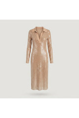 Beige Sequin Polo Maxi Dress