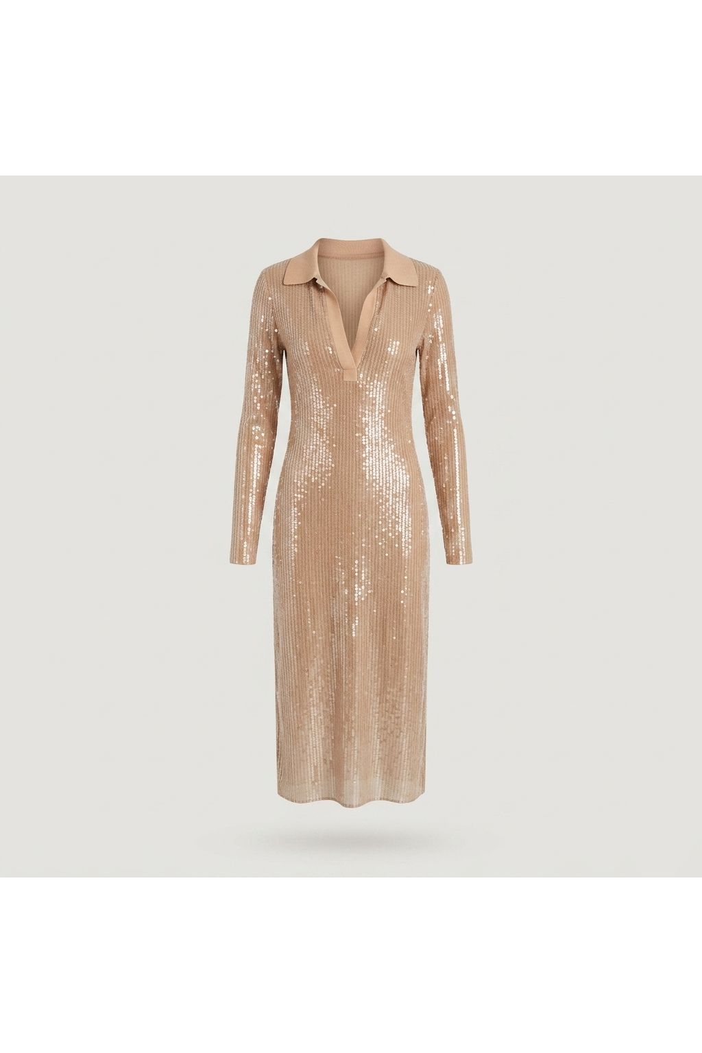 Beige Sequin Polo Maxi Dress