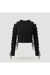Black Lace-up Cutout Sweater