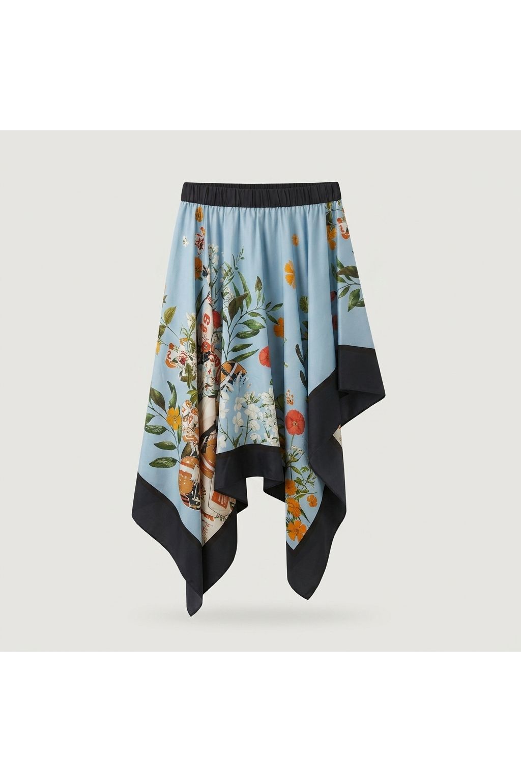 Blue Asymmetrical Graphic Print Skirt
