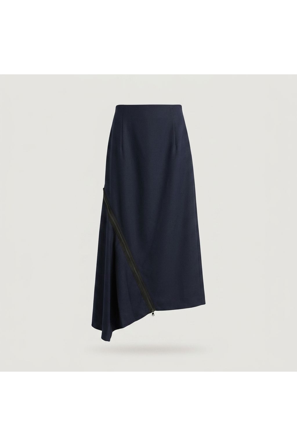 Blue Asymmetrical Zip Midi Skirt
