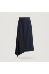 Blue Asymmetrical Zip Midi Skirt
