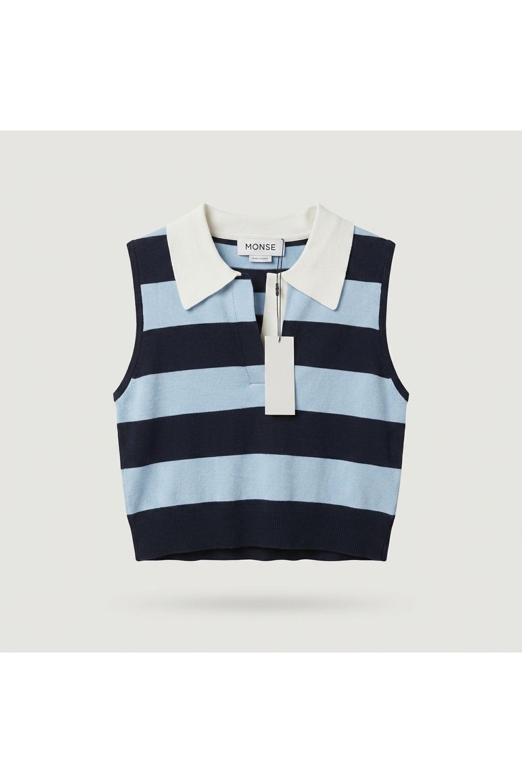 Blue Belted Striped Polo Top
