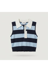 Blue Belted Striped Polo Top
