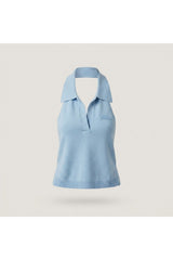 Blue Collared Knit Halter Top