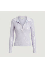 Purple Sheer Sequin Polo Top