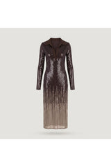Brown Sequin Polo Maxi Dress