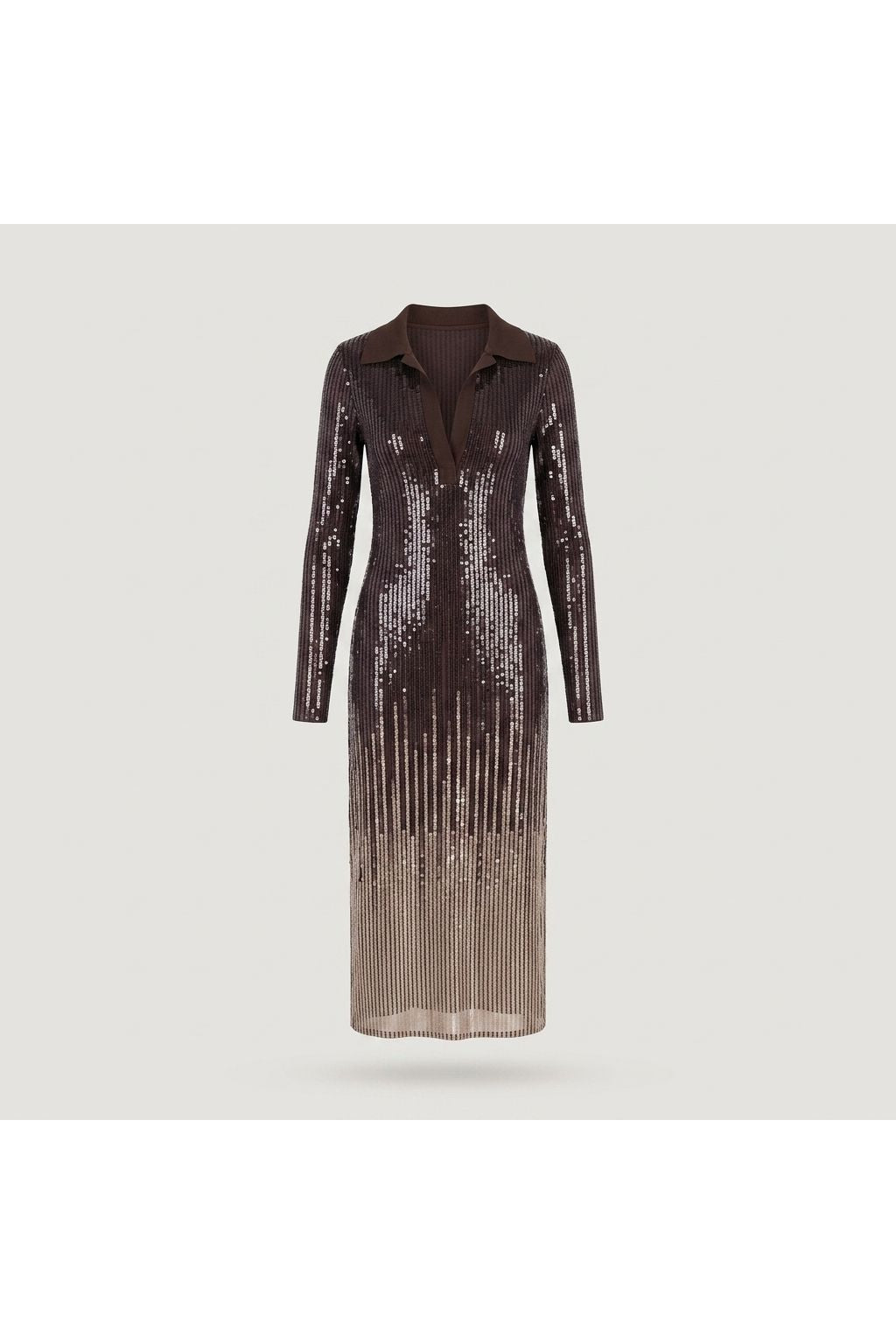 Brown Sequin Polo Maxi Dress
