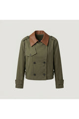 Green Cropped Belted Trench Jacket