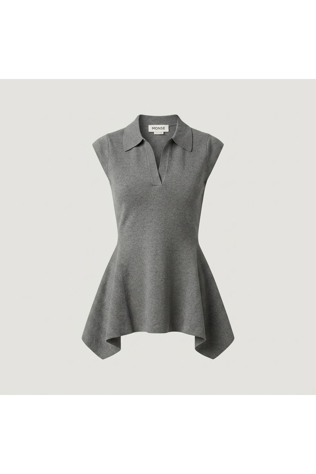Grey Sleeveless Peplum Polo Top