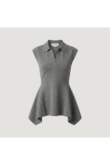 Grey Sleeveless Peplum Polo Top