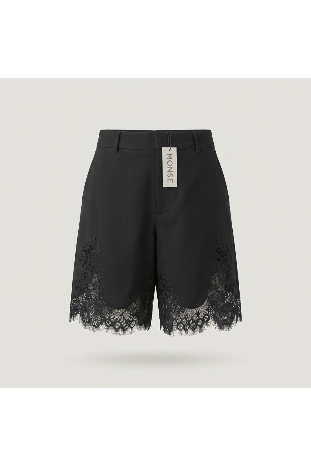 Black Lace Hem Tailored Short