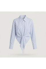 Blue Striped Asymmetrical Button-Up Shirt