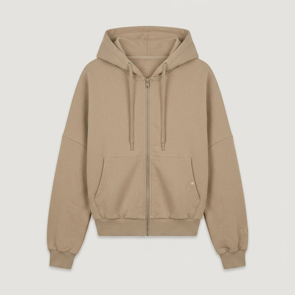 Beige Cropped Zip-up Hoodie 2