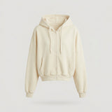Beige Cropped Zip-up Hoodie