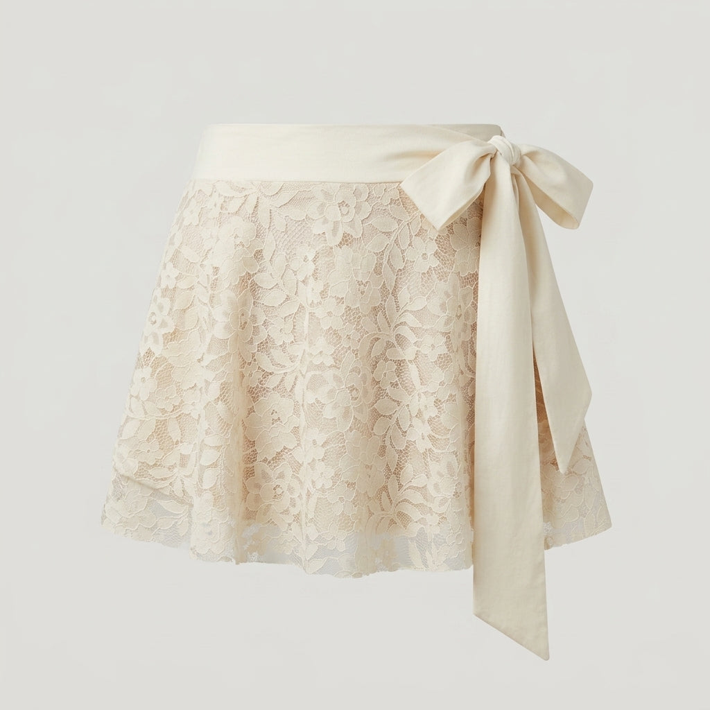 Beige Lace Wrap Skort