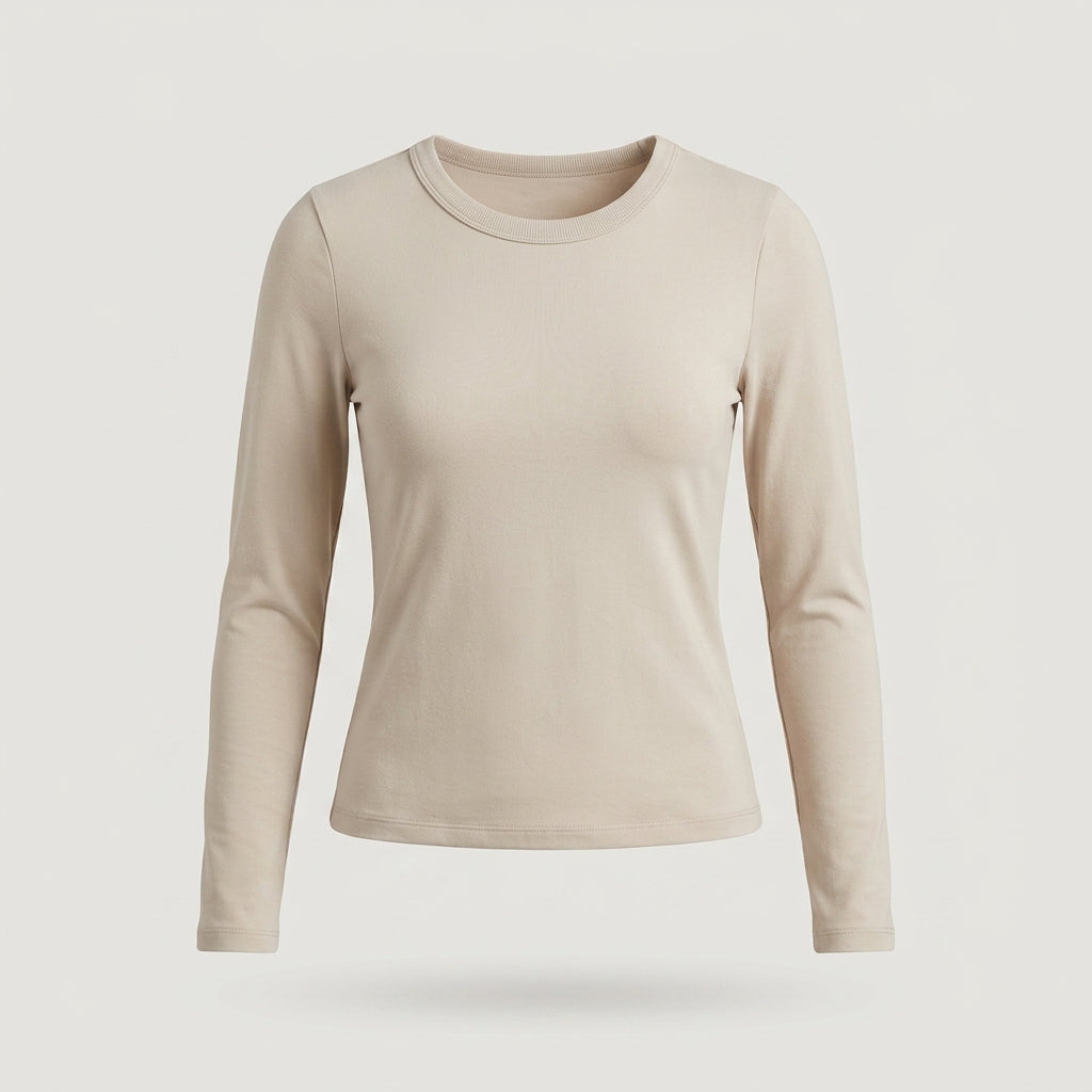 Beige Long Sleeve Crewneck Tee