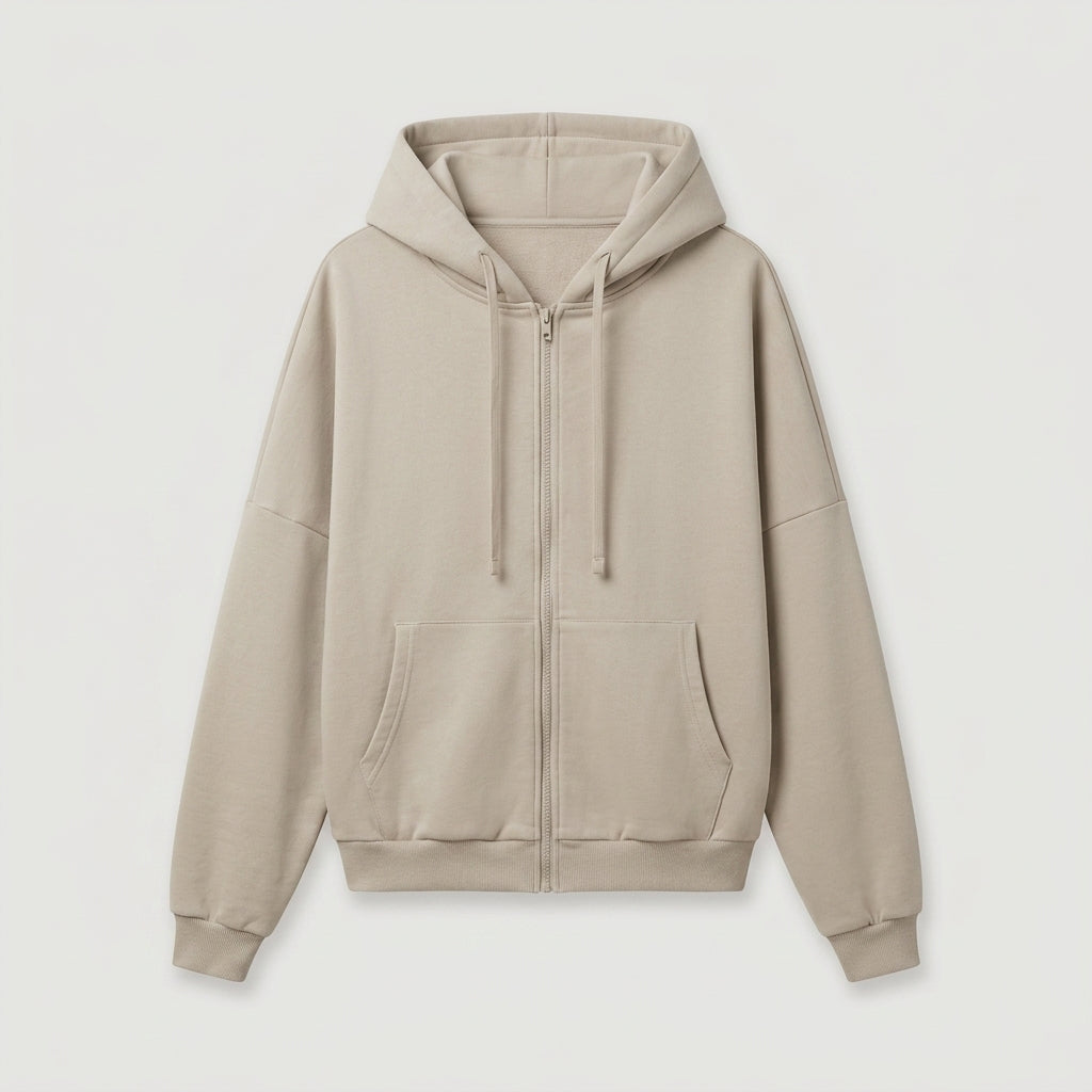 Beige Oversized Zip-up Hoodie