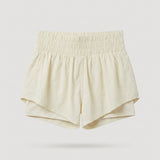 Beige Smocked Waist Athletic Shorts