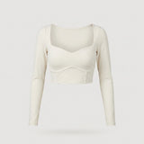 Beige Sweetheart Long Sleeve Crop Top