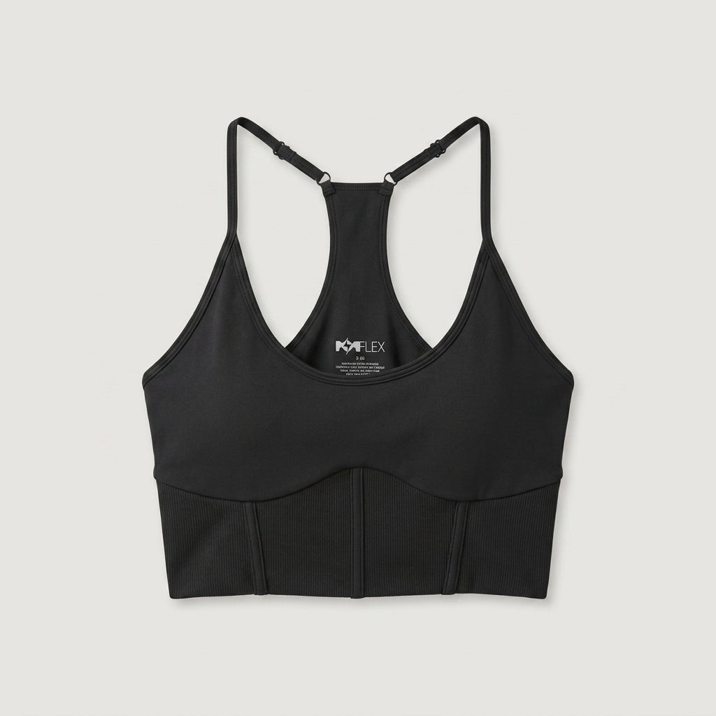 Black Corset Style Sports Bra