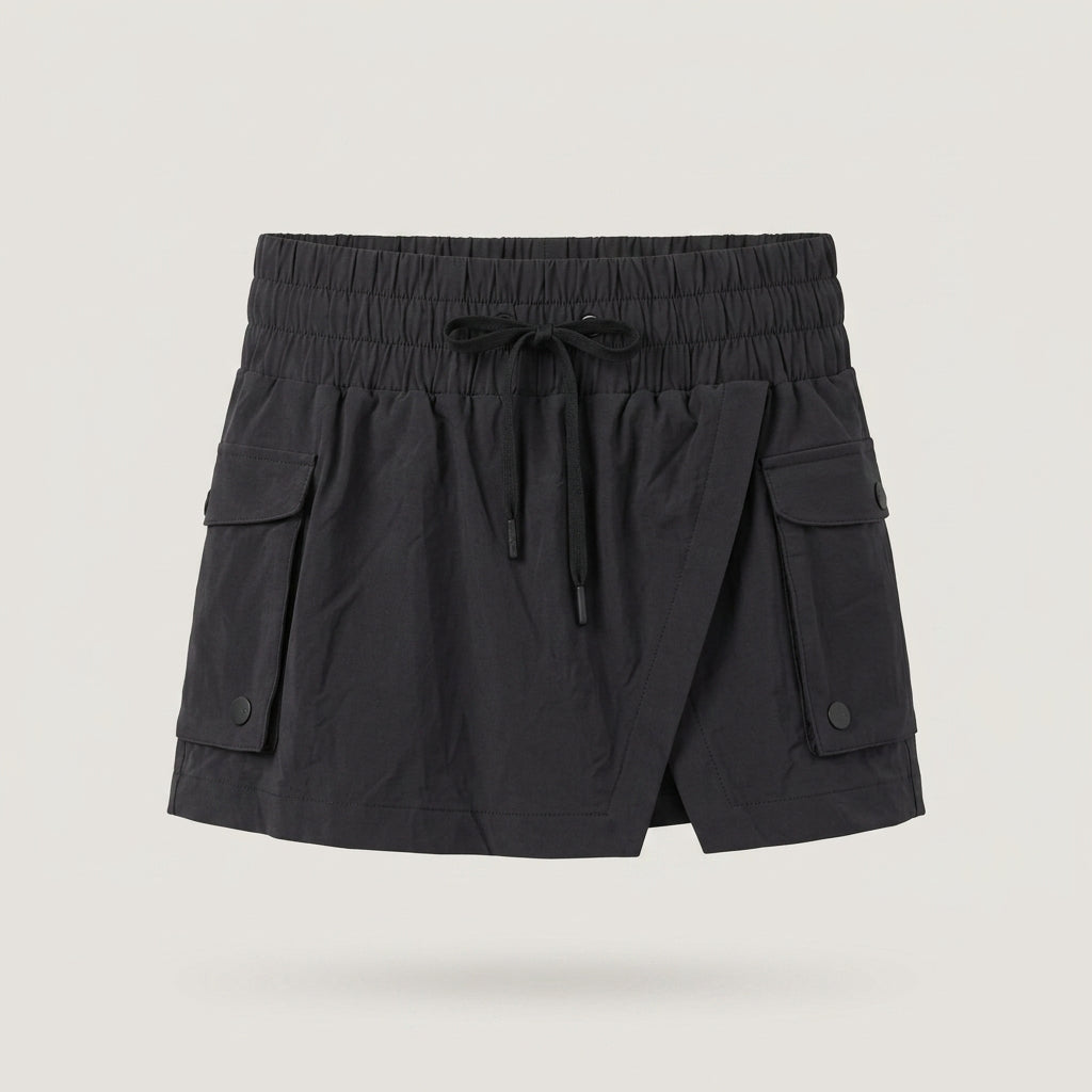 Black Drawstring Cargo Skort