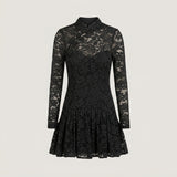 Black Lace Ruffle Mini Dress