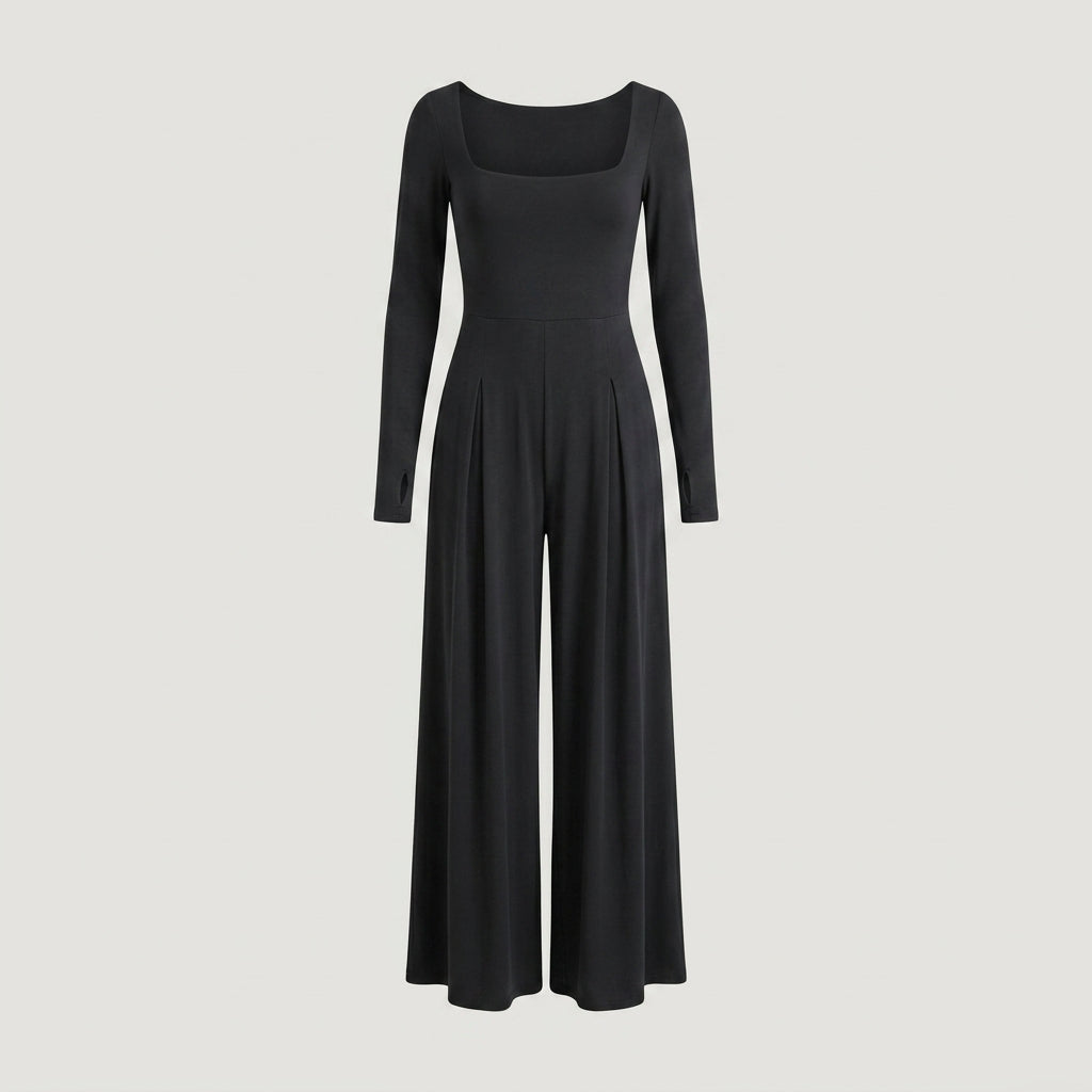 Black Long Sleeve Wide Leg Jumpsuit