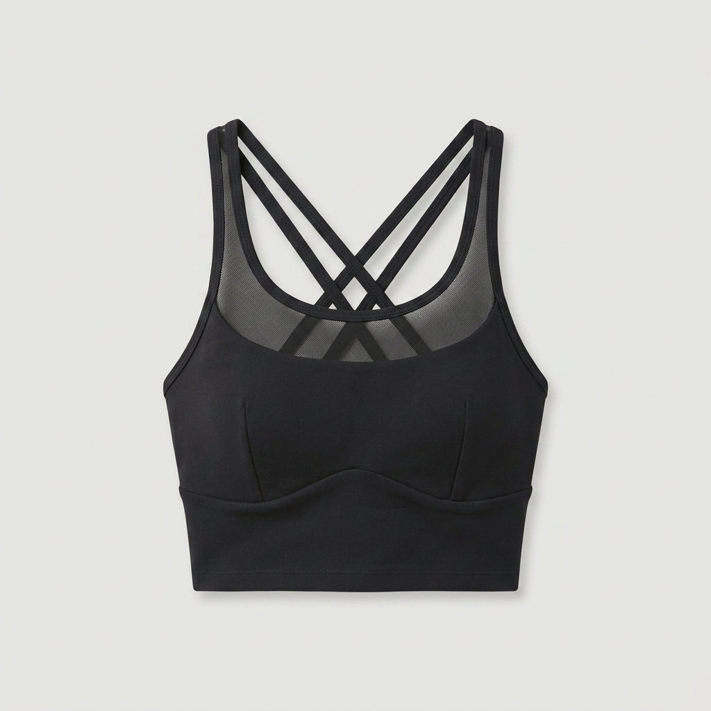 Black Mesh Panel Sports Bra