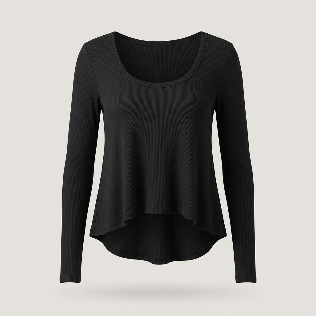 Black Ribbed Long Sleeve Top