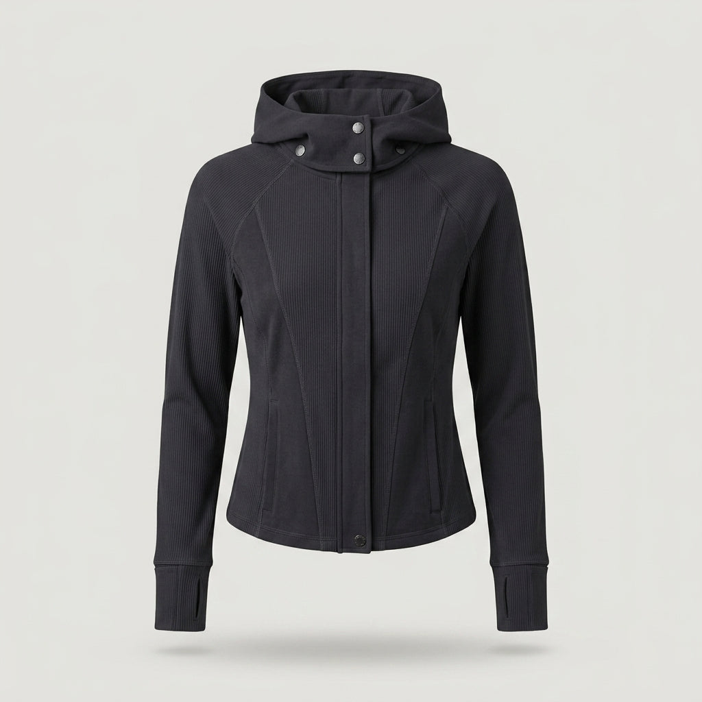 Black Ribbed Panelled Hooded Jacket