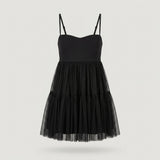 Black Tiered Mesh Mini Dress