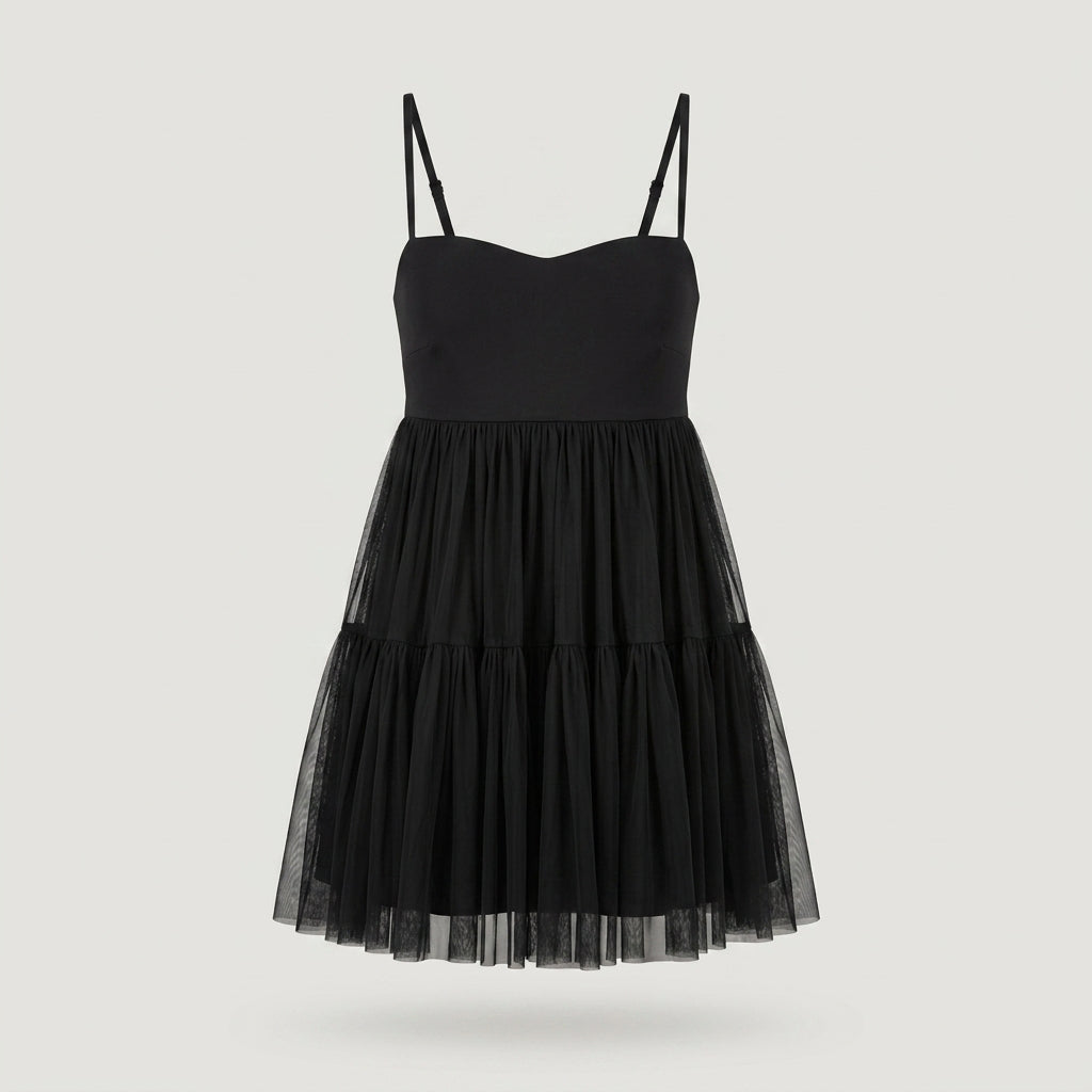 Black Tiered Mesh Mini Dress