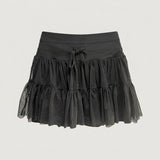 Black Tiered Mesh Skort