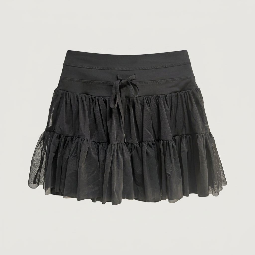 Black Tiered Mesh Skort