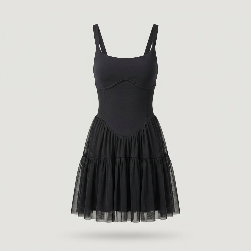 Black Tiered Ruffle Active Dress