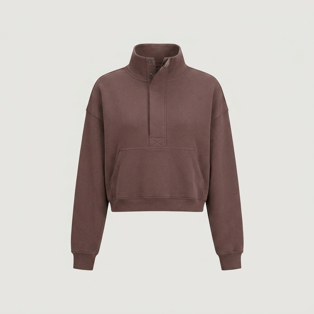 Short Brown Cropped Pullover Sweatshirt