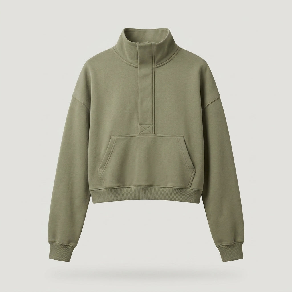 Short Green Cropped Pullover Sweatshirt