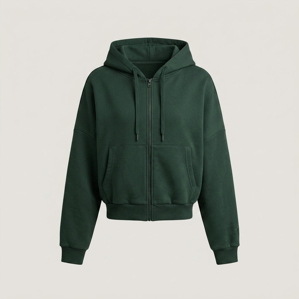 Green Cropped Zip-up Hoodie