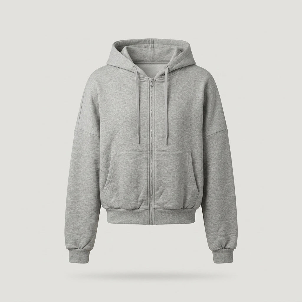 Grey Cropped Zip-up Hoodie